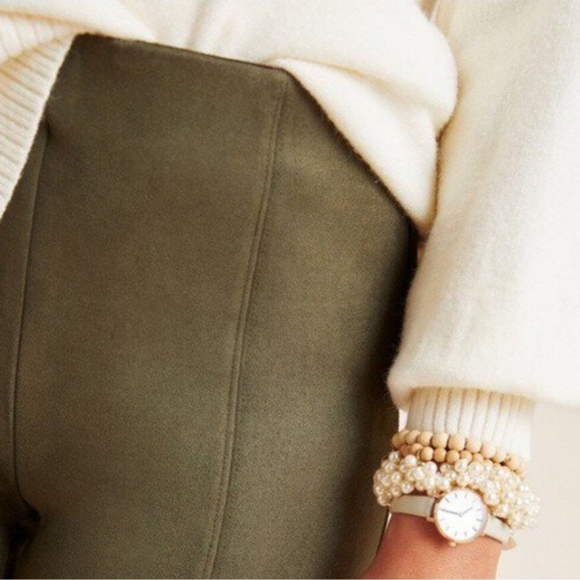 Anthropologie Olive Green Faux Suede Skinny Pull On Style Legging Size 28 - Picture 5 of 5